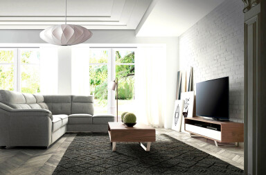 3046 - Tv Stand White Wood, Walnut and Chromed Steel