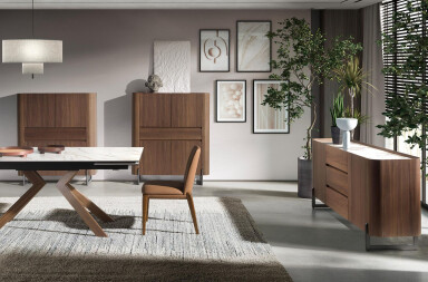 3252 - Walnut and Dark Metallised Steel Sideboard With Porcelain Marble Top