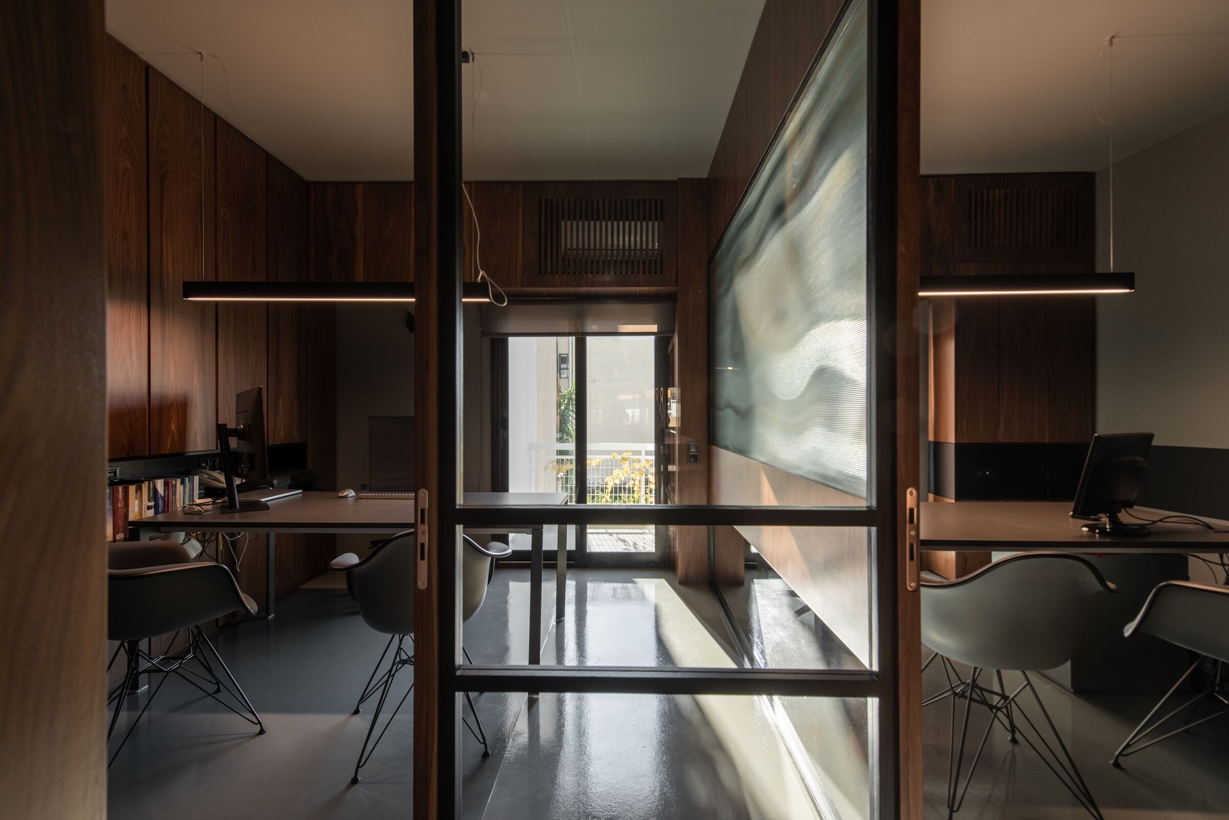 View towards workspaces and greenery